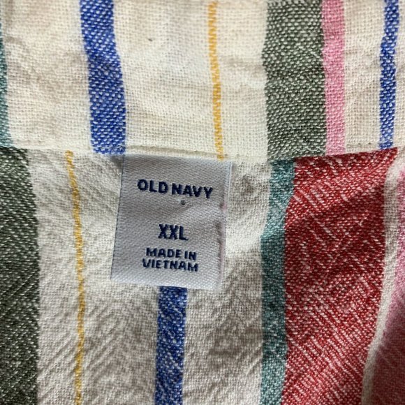 Old Navy Shirt Dress Womens 2XL Striped Pockets Linen V-Neck Sleeveless 8567 - Picture 2 of 7